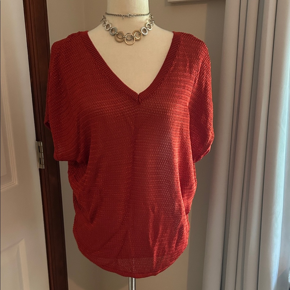 White House Black Market Red V-Neck Blouse